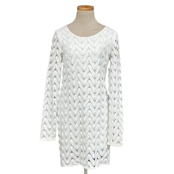 Free People Dress Long Sleeve Chevron Lace White Size Medium M - Picture 1 of 17